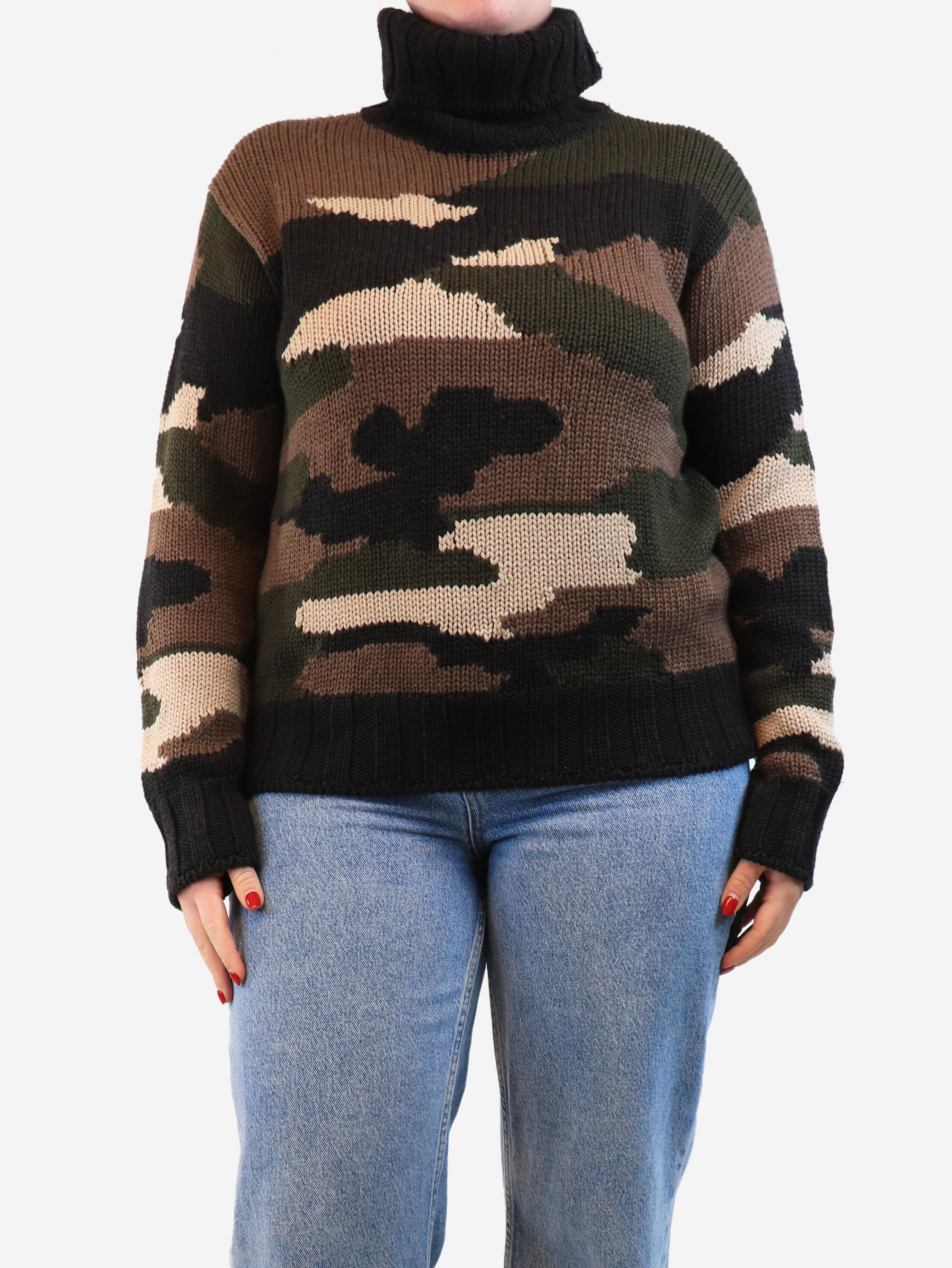 Camo Knit Roll Neck Jumper - Size L for Men | Warm & Stylish Winter Pullover for Outdoor Adventures & Casual Wear