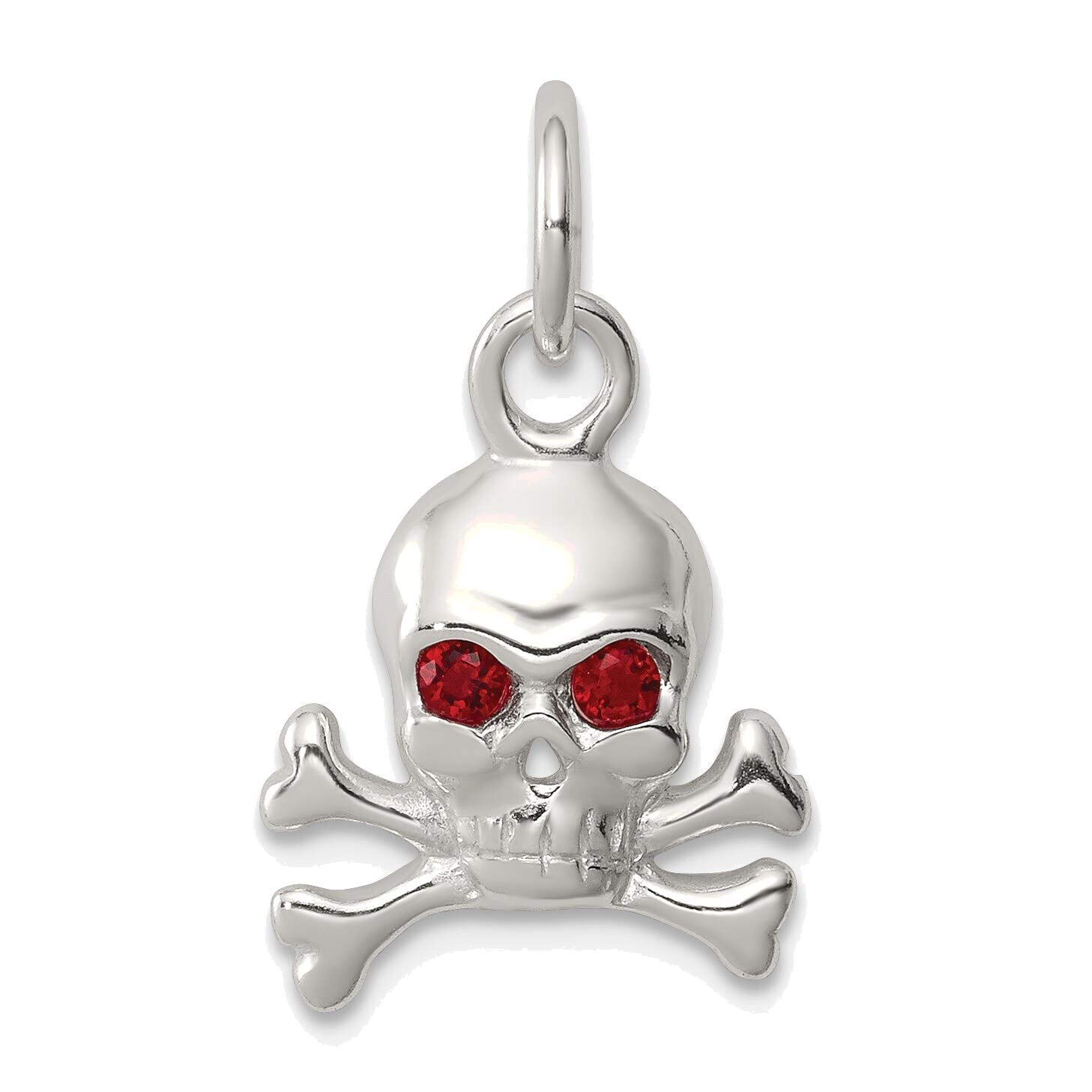Sterling Silver Red CZ Skull Charm - Gothic Jewelry for Punk Fashion