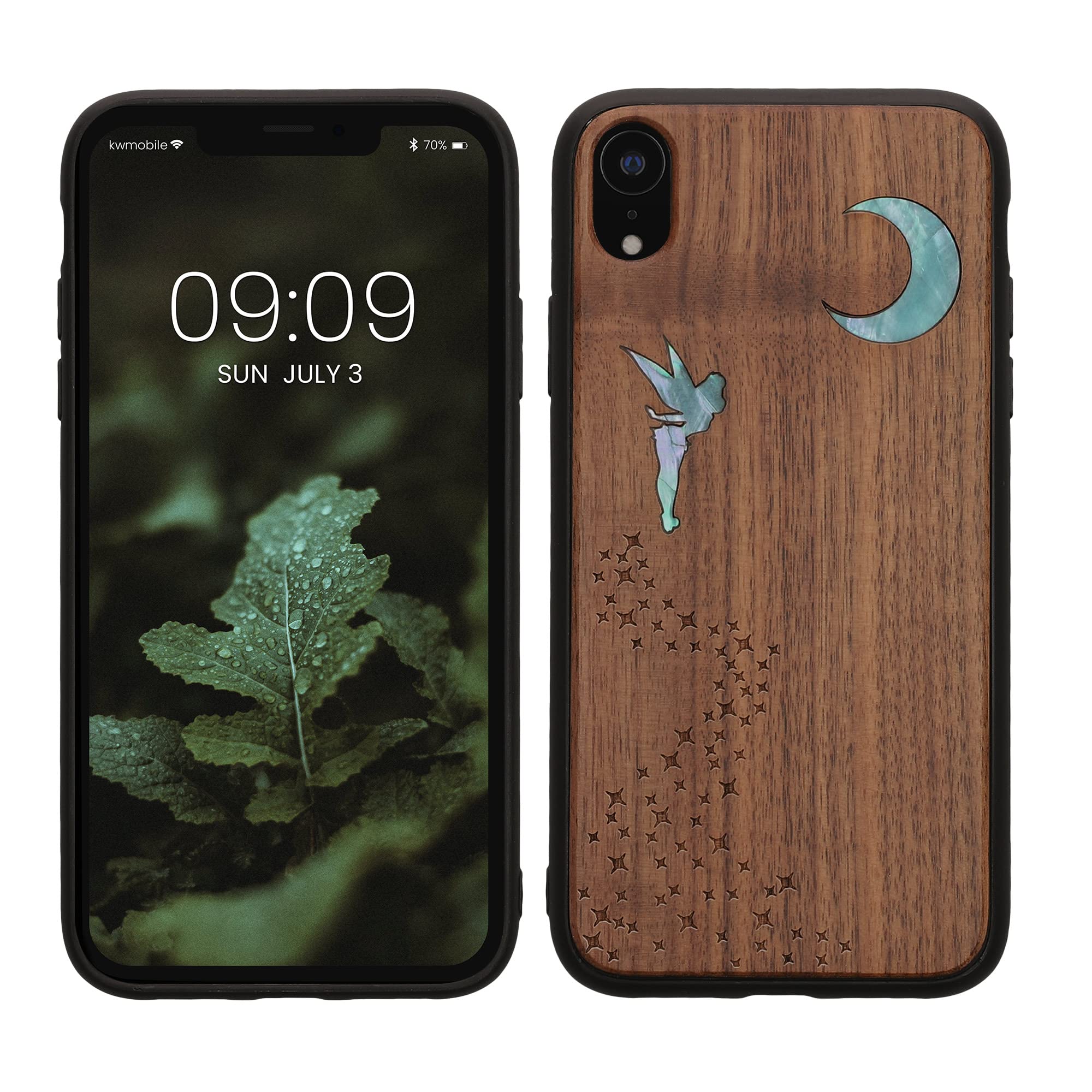 kwmobile Wood Phone Case for Apple iPhone XR - Premium Mother of Pearl Dark Brown Cover - Perfect for Daily Use, Office & Travel Protection