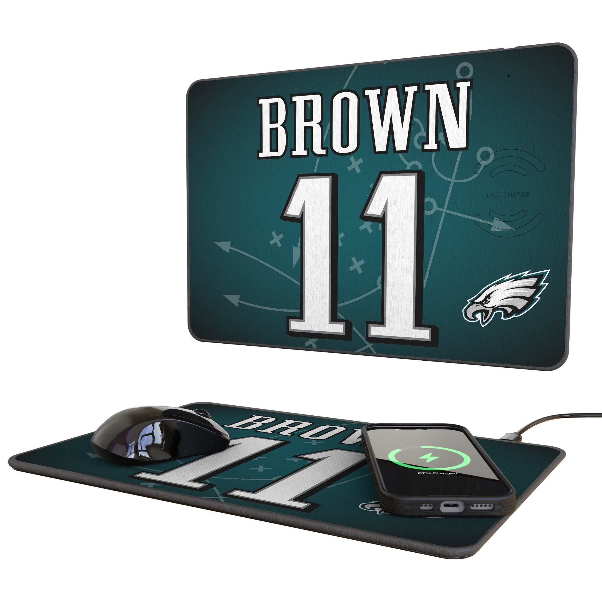A.J. Brown Philadelphia Eagles NFL Wireless Charging Mouse Pad - 15W Fast Charger for iPhone & Android - Perfect for Gaming, Office & Home Desk Setup
