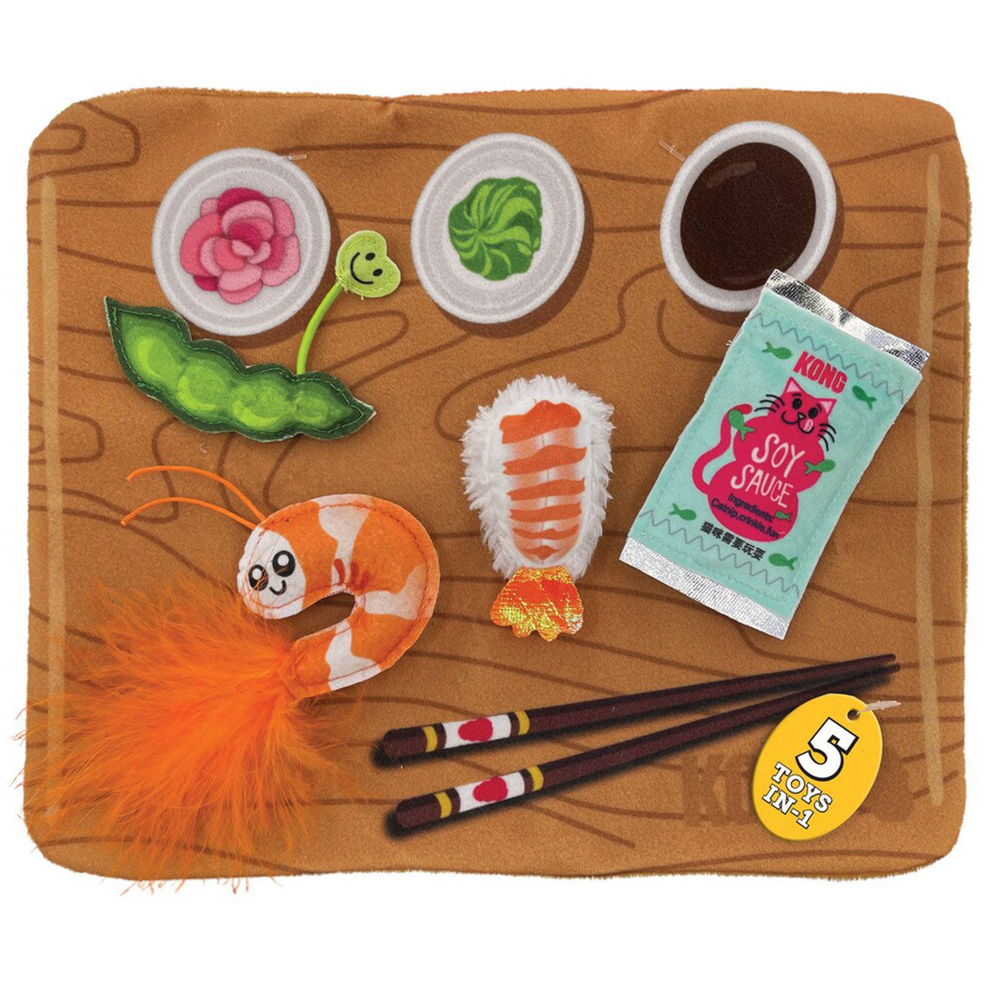 Kong Pull-A-Part Sushi Cat Toy - Interactive Multi-Cat Play Toy for Kittens & Adult Cats - Fun Sushi-Shaped Chew & Fetch Toy for Indoor Playtime & Bonding
