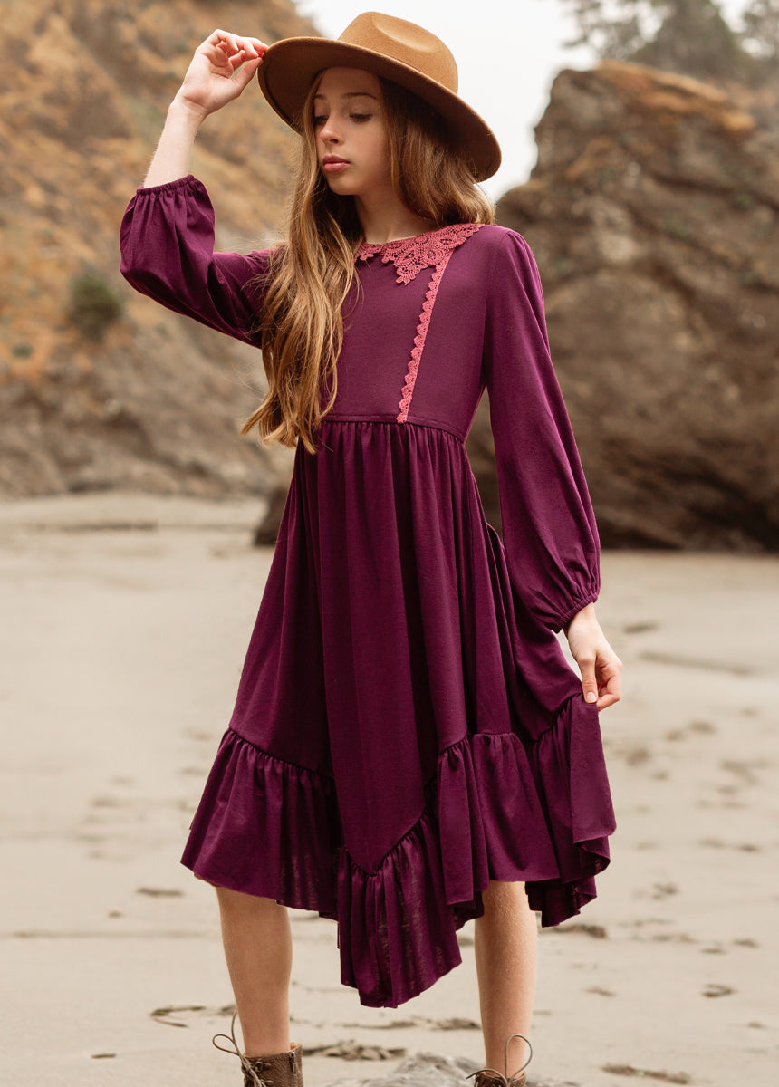 Tatum Plum Dress for Women - Elegant A-Line Flowy Midi Dress for Casual Wear, Office, Date Night & Special Occasions