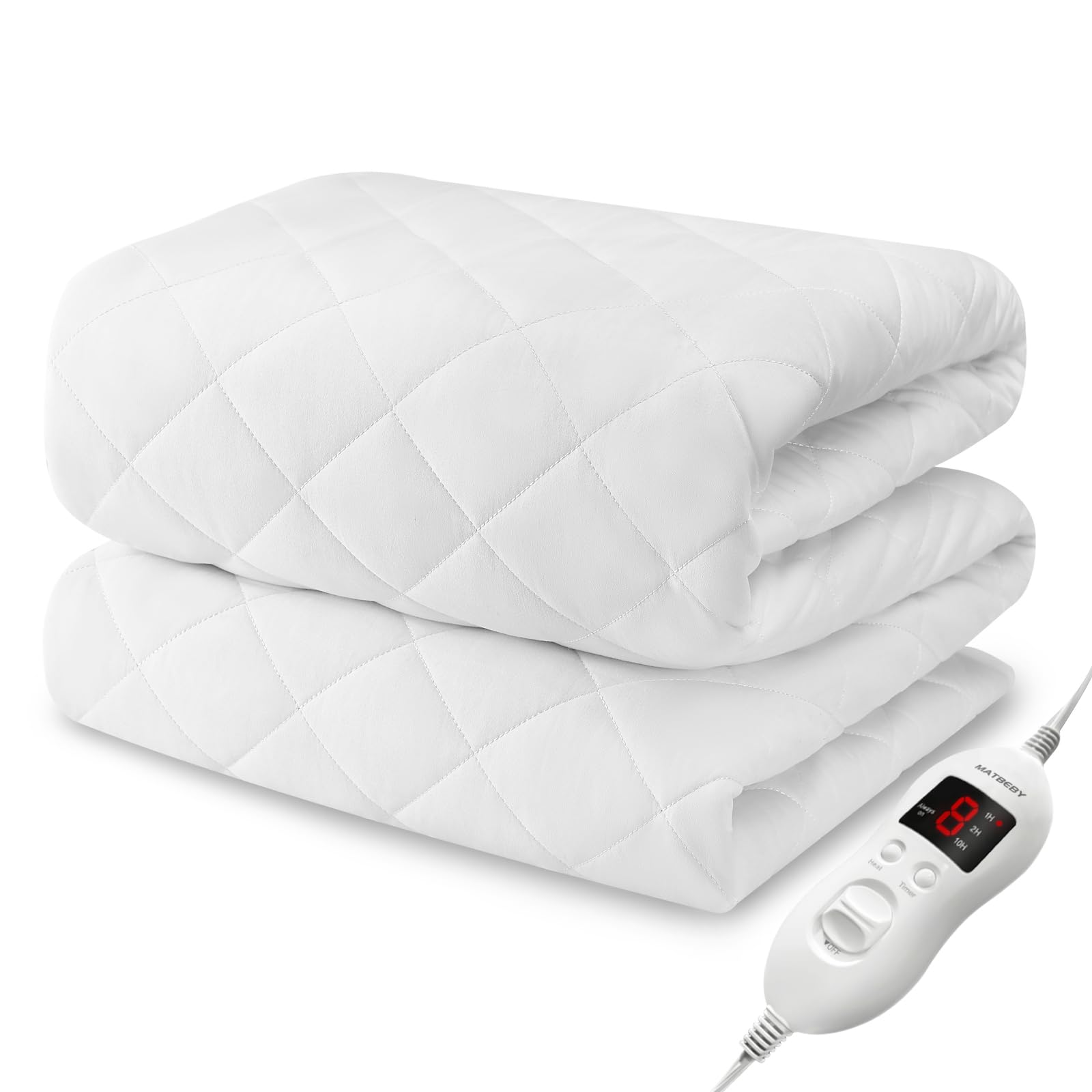Electric Heated Mattress Pad Full Size - 8 Heat Settings & 4 Auto Shut Off - UL Certified Deep Pocket Bed Warmer - Machine Washable White - Perfect for Cold Nights & Winter Comfort