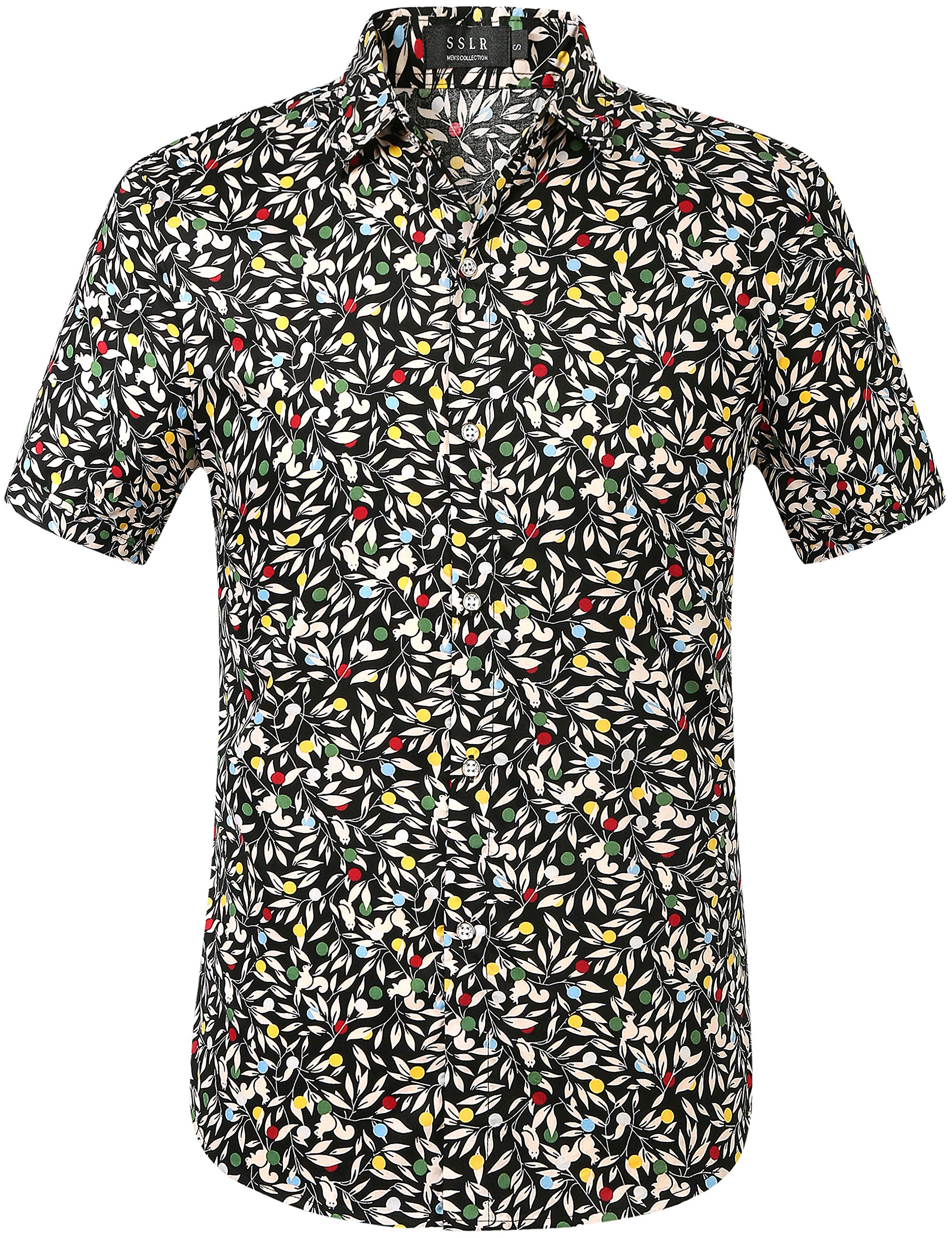 Men's Hawaiian Shirt - SSLR Casual Short Sleeve Button Down Shirt for Summer Beach Vacation, Luau Party & Tropical Outfit