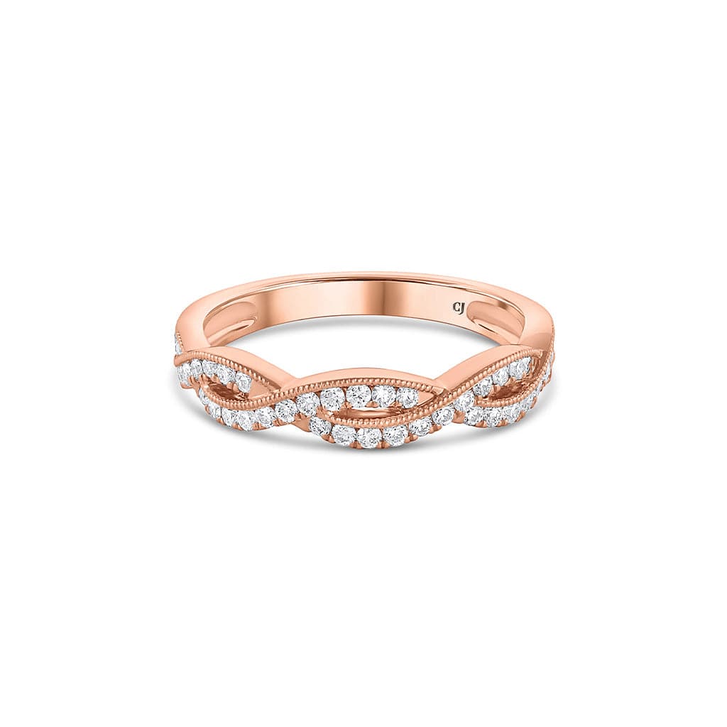18k Rose Gold 0.38 Carat Diamond Twist Band Ring for Women - Elegant Stackable Jewelry for Weddings, Anniversaries & Everyday Wear