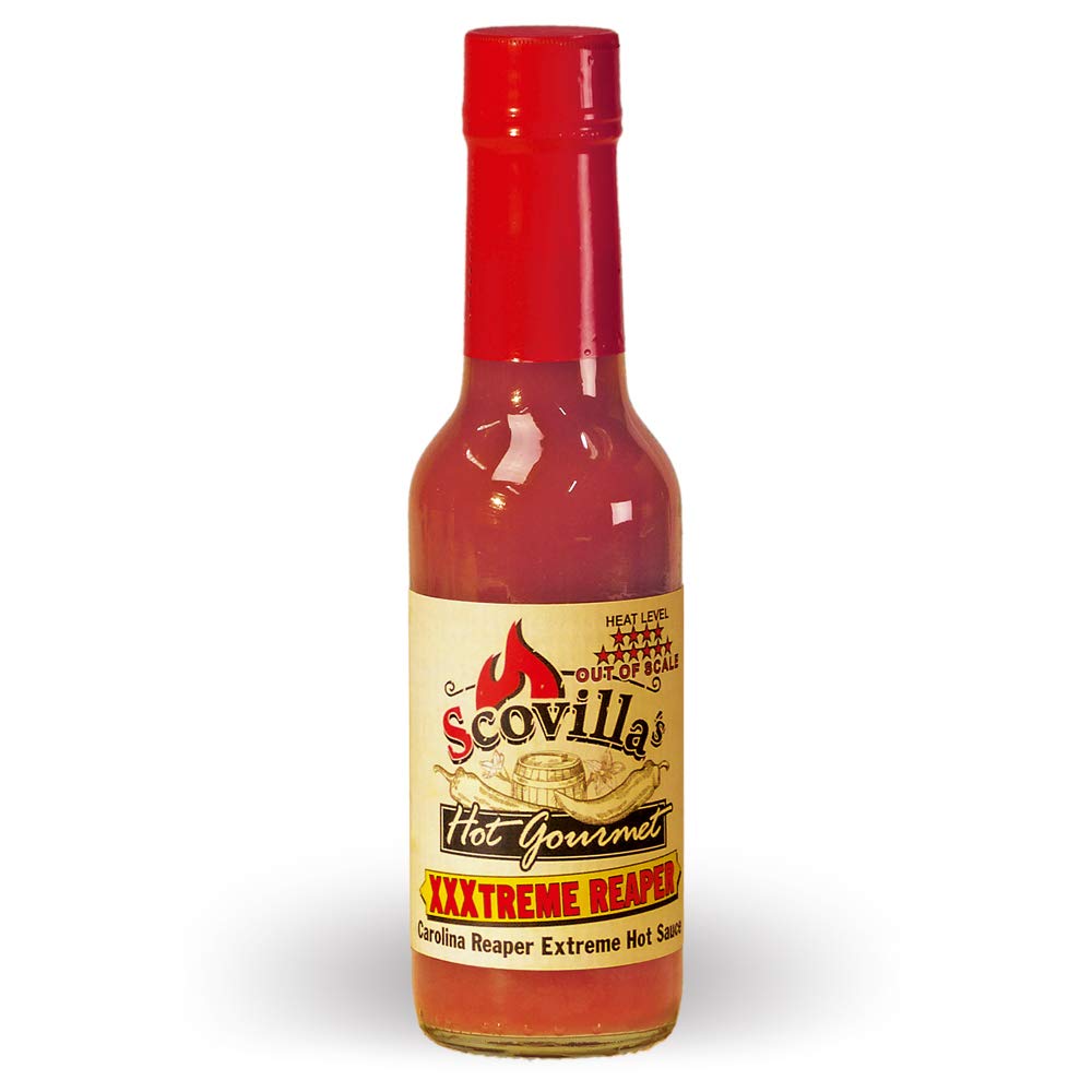 Scovillas XXXtreme Reaper Hot Sauce - Carolina Reaper Extreme Heat (5oz/148ml) - World's Hottest Pepper Sauce for Wings, Tacos & Spicy Food Lovers