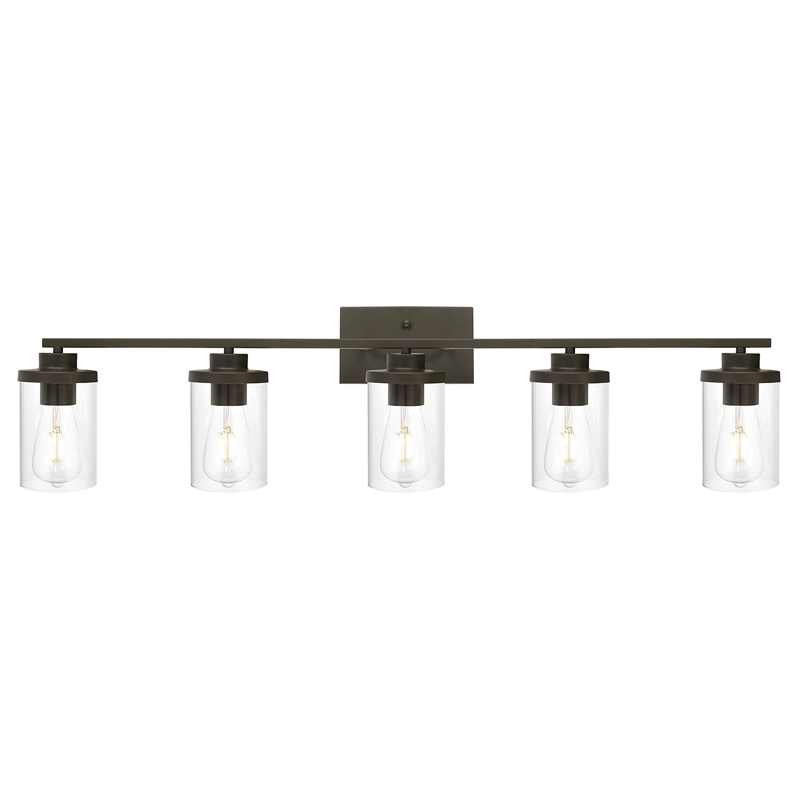 Modern Bathroom Vanity Light Fixtures - Oil Rubbed Bronze Finish 5-Light Wall Sconce with Clear Glass Shade - Perfect for Bathroom, Living Room, Kitchen, Entryway & Hallway Lighting