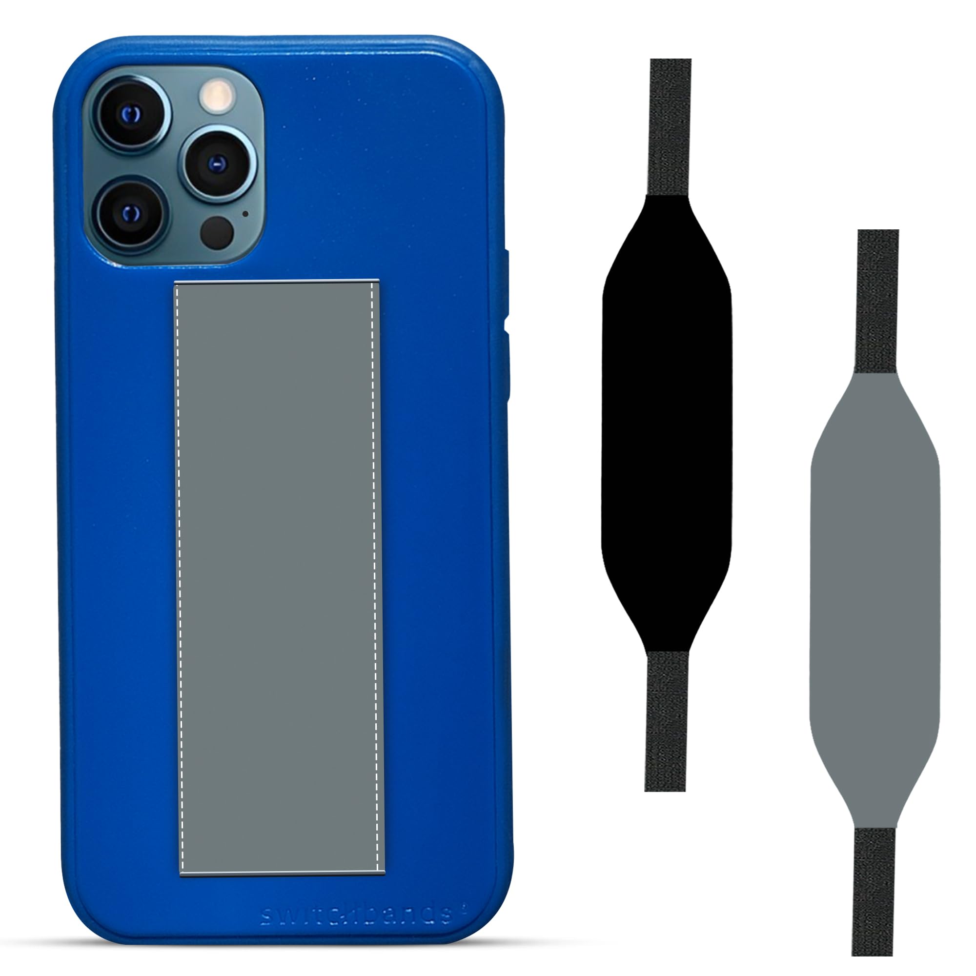 Loop Phone Case for iPhone 12 & 12 Pro with Customizable Grip & Strap | Supports Wireless Charging | Blue Case with Black & Grey Strap | Perfect for Active Lifestyles & On-the-Go Use