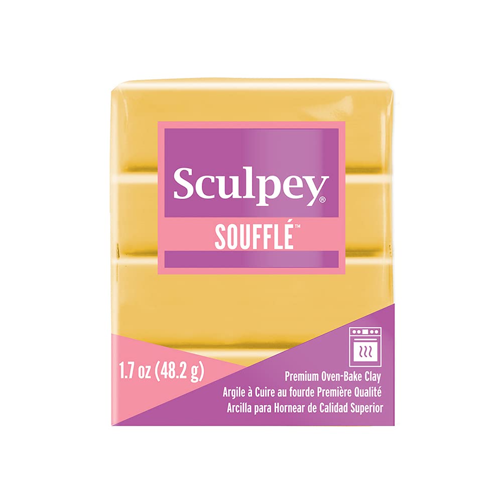 Sculpey Soufflé Polymer Oven-Bake Clay - Non-Toxic Yellow Ochre (1.7 oz) for Jewelry Making, DIY Crafts, Holiday Decorations & Mixed Media Art | Premium Lightweight Modeling Clay for Sculpting, Miniatures & Home Decor Projects