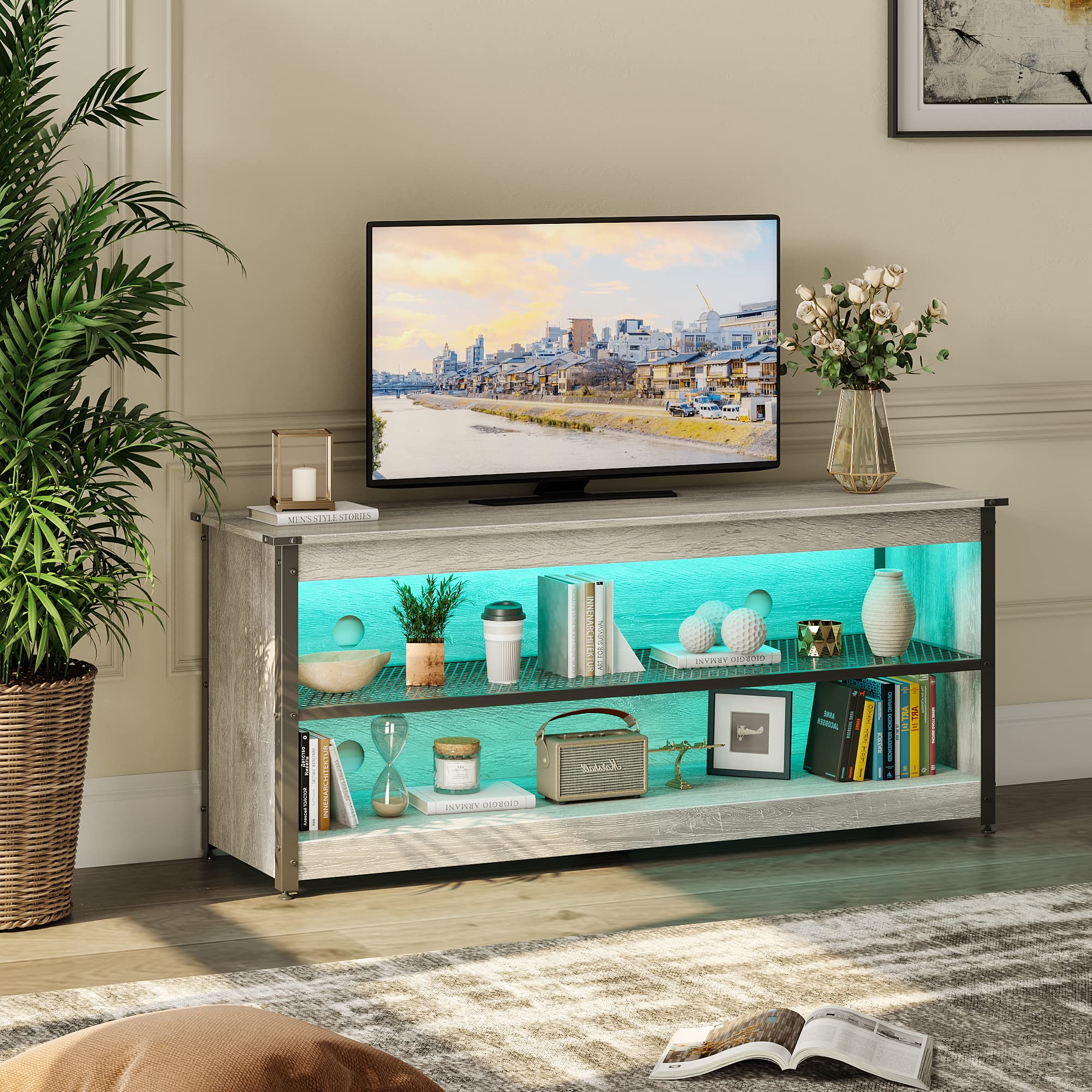 Bestier 65 Inch TV Stand with RGB LED Lights - 20 Color Modes Gaming TV Console for 55-65