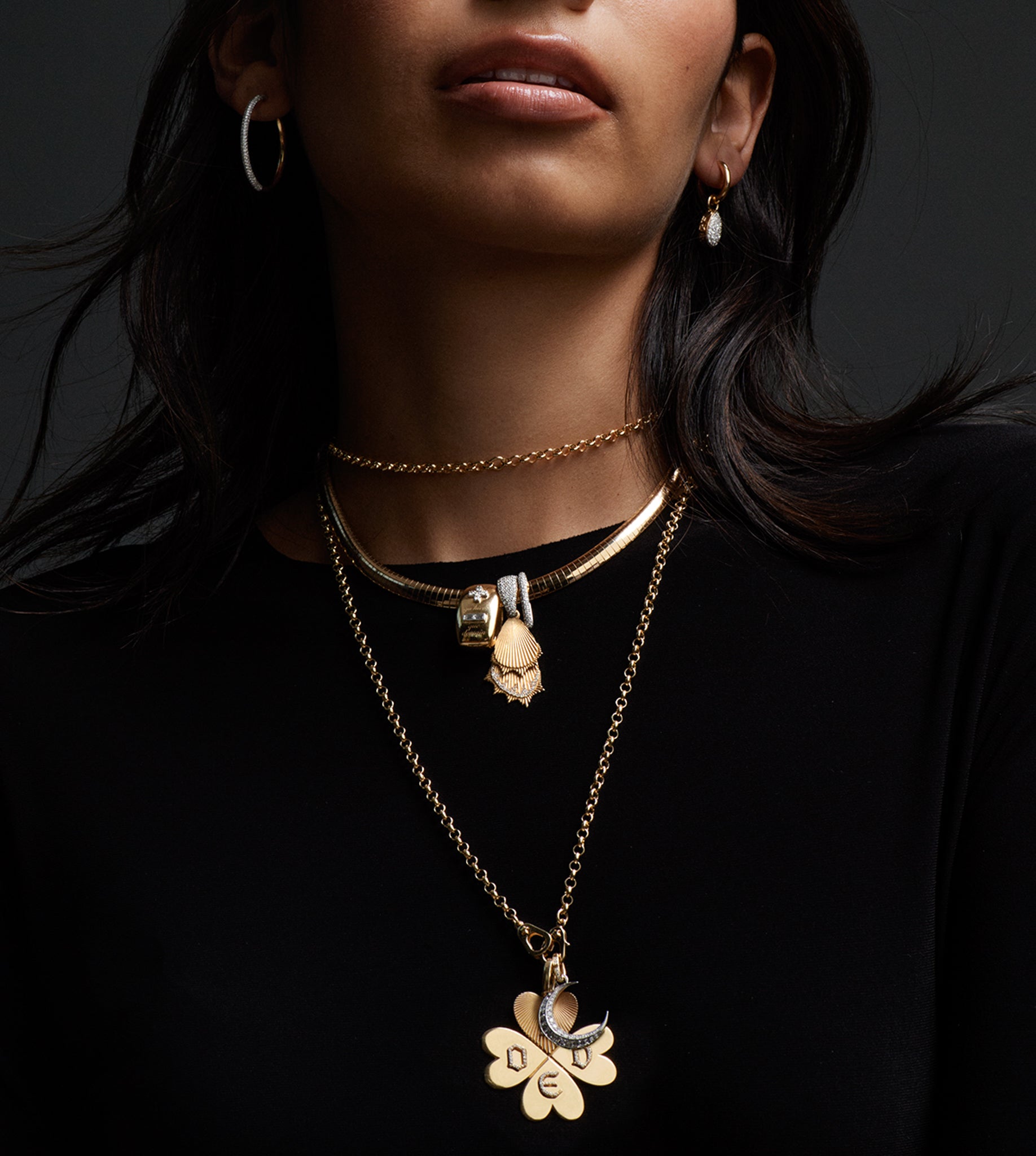Blue Sapphire & Diamond Gemstone Medallion Necklace with Annex Link Chain - Elegant Crescent Karma Pendant for Women | Perfect for Weddings, Anniversaries & Special Occasions