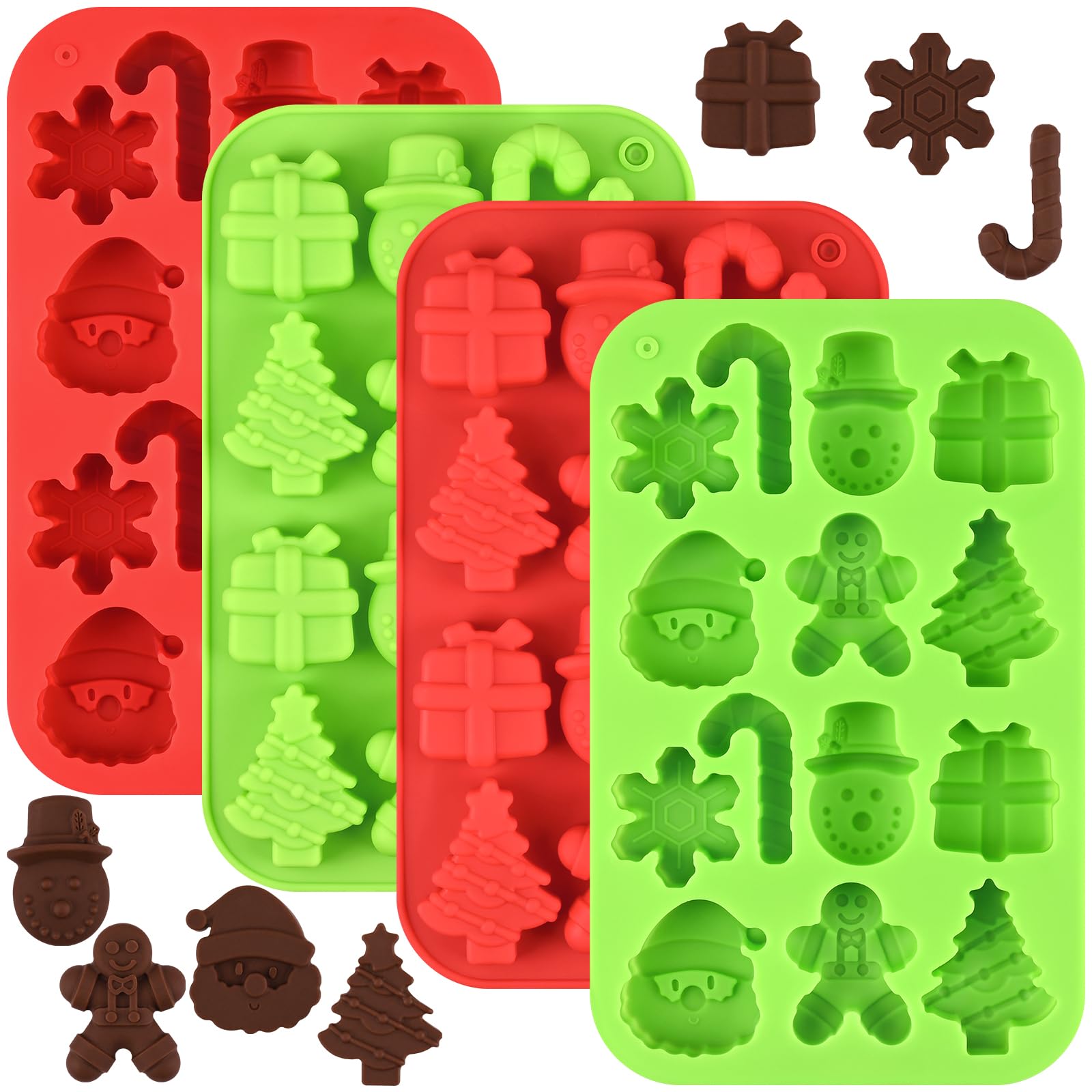 Christmas Chocolate Molds Set - 4 Pack Silicone Baking Molds with 14 Cavities for Candy, Gummy, Jelly, Ice & Wax Melts - Xmas Theme DIY Holiday Treats & Decorations - Perfect for Christmas Parties, Gift Making & Festive Desserts