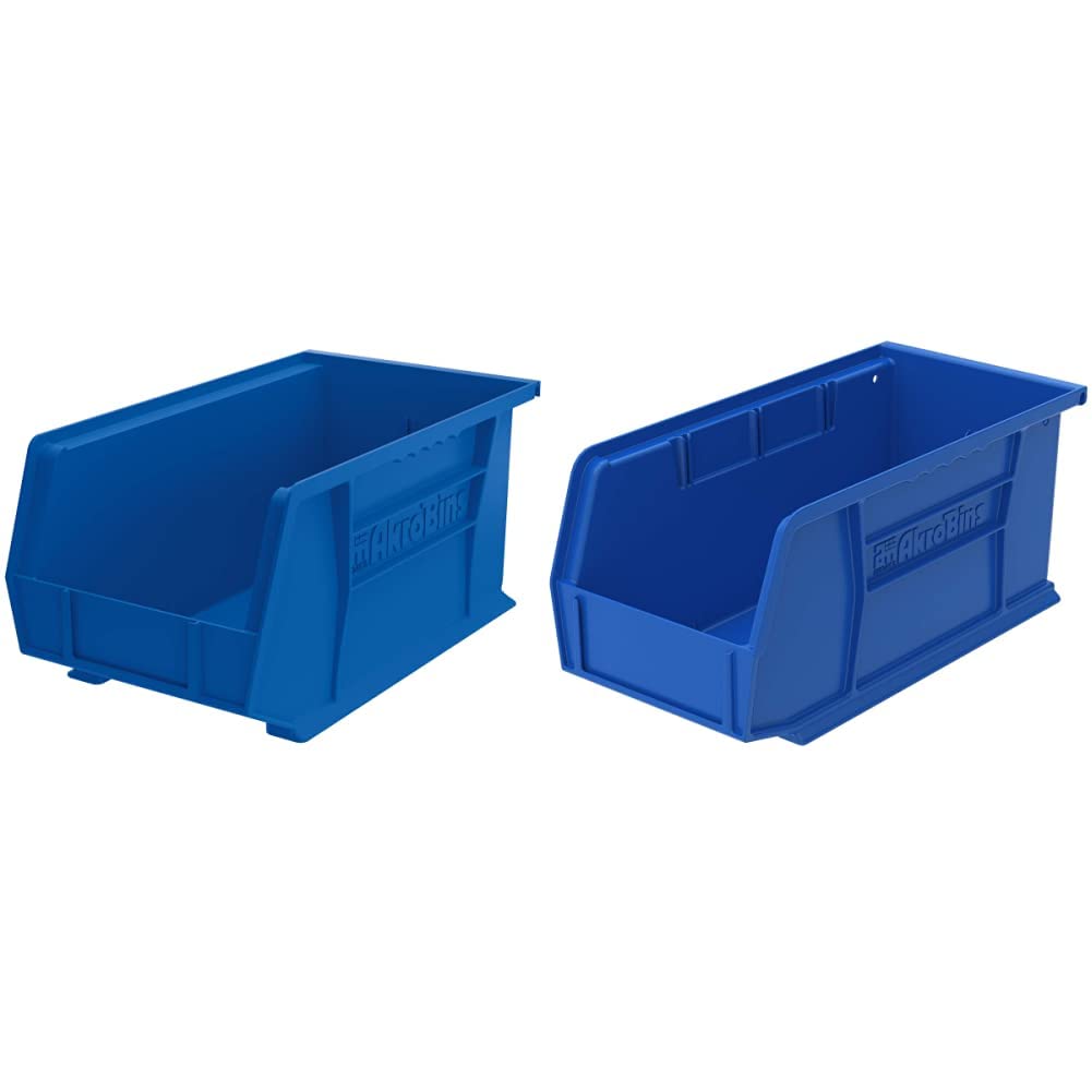 Akro-Mils 30240 & 30230 AkroBins Plastic Storage Bins - Hanging Stackable Organizer Containers for Garage, Workshop & Office (Blue, 24-Pack Total) - Perfect for Tools, Hardware, Crafts & Small Parts Storage
