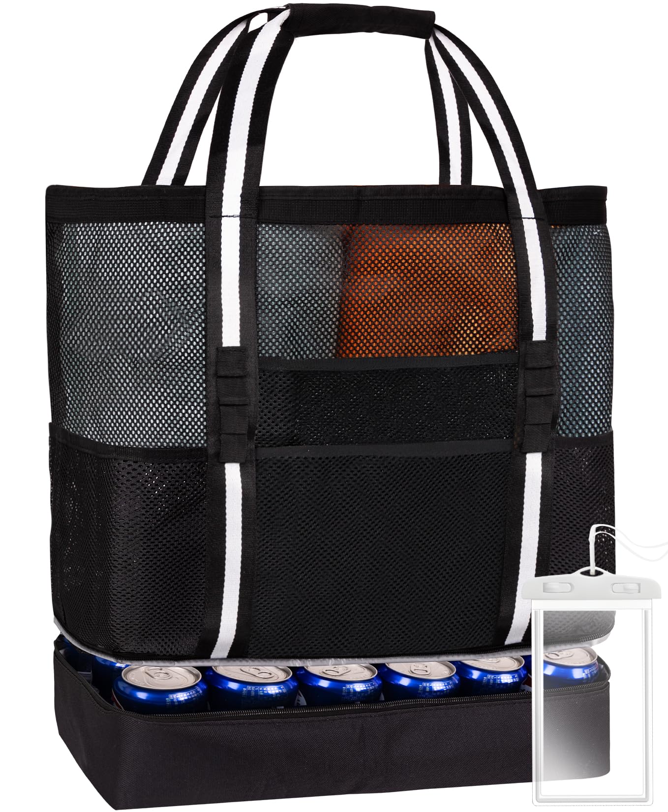 **Women's Beach Bag with Insulated Cooler & Waterproof Phone Pouch - 7 Exterior Pockets, Clear PVC Zipper Pocket - Perfect for Pool, Travel & Outdoor Adventures**