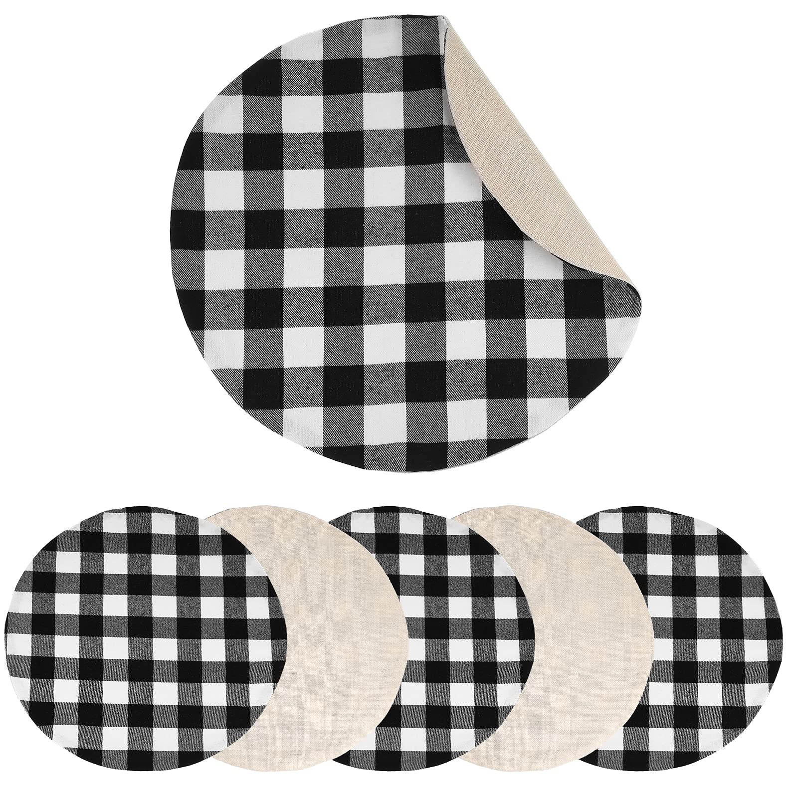 Buffalo Plaid Christmas Round Placemats - Reversible Burlap Fabric Dining Table Mats for Holiday Decor (Classic Pattern, Set of 6) - Perfect for Farmhouse Style Xmas Dinner & Winter Table Setting