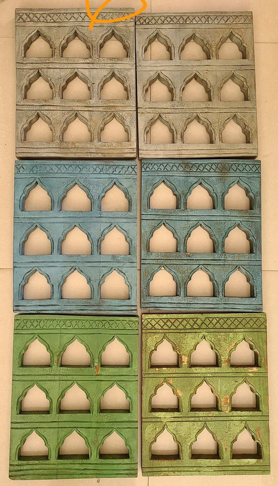 Exquisite Hand-Carved Indian Solid Wood Temple Mirror Wall Decor Set of 6 - Boho Home Decor for Living Room, Bedroom & Meditation Space