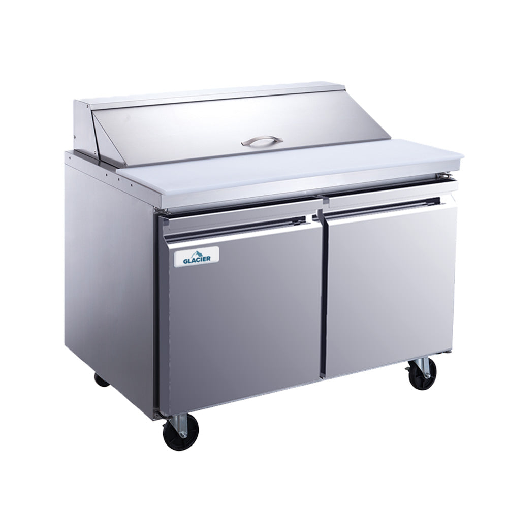 Glacier GST 48 12 48 Commercial Refrigerated Prep Table - 12 Pan Sandwich & Salad Station with 2 Doors for Restaurants, Delis & Catering Businesses