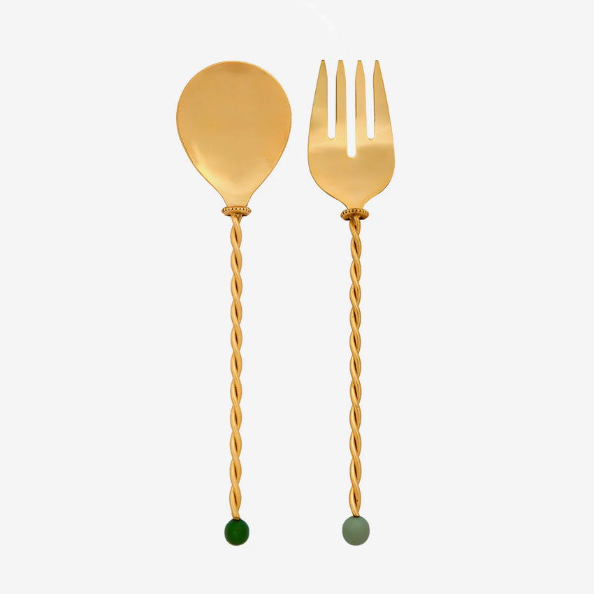 Bitossi Home Torchon Salad Servers Set - Elegant Ceramic Serving Utensils for Dinner Parties & Picnics