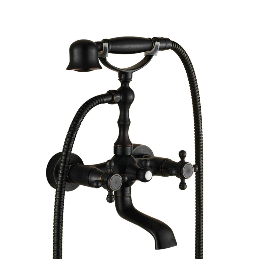 Black Bronze In-Wall Bathtub Shower Set with Vertical Telephone Hand Spray and Hot Water Faucet - Perfect for Modern Bathroom Renovation and Spa-Like Shower Experience