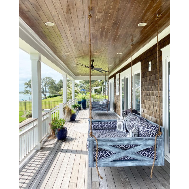 Lowcountry Twin Teak Swing Bed - Modified Cooper River Style Outdoor Daybed for Patio, Garden, and Porch Relaxation