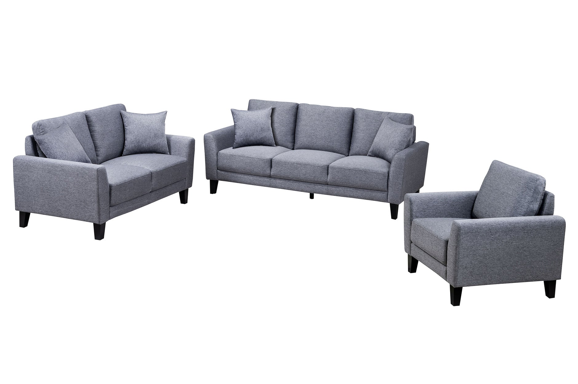 Britta Grey Sofa Set - Modern 3-Piece Living Room Furniture for Small Spaces | Perfect for Apartments, Condos & Cozy Homes