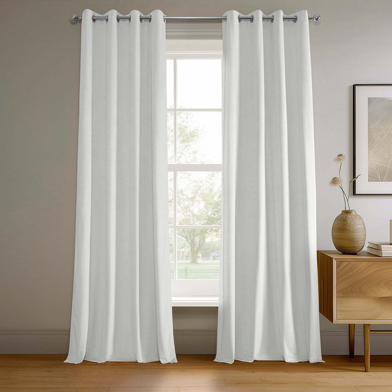 Premium White Grommet Blackout Curtains - Thermal Insulated Velvet Drapes for Bedroom & Living Room - Noise Reducing Window Treatments for Home & Office