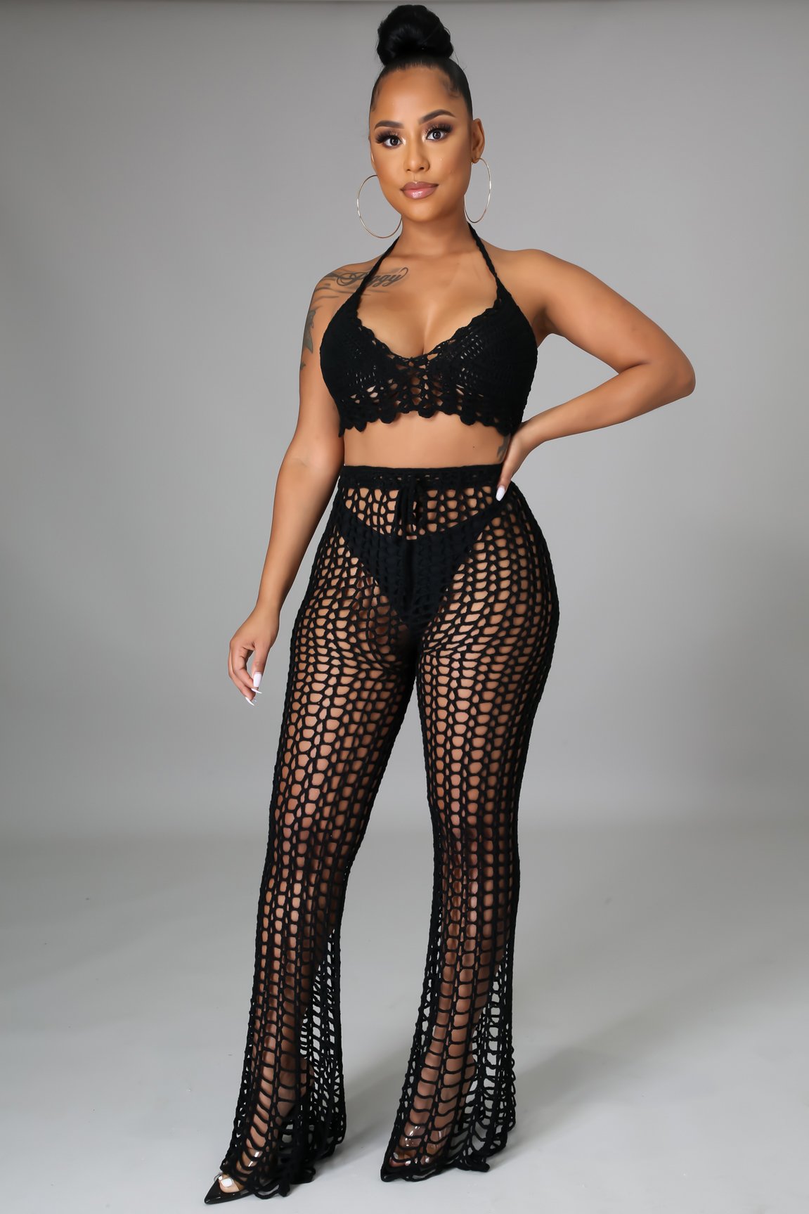 Black Beach Retreat 2 Piece Set - Women's Swimwear Cover Up & Sarong - Perfect for Poolside, Vacation, and Summer Getaways