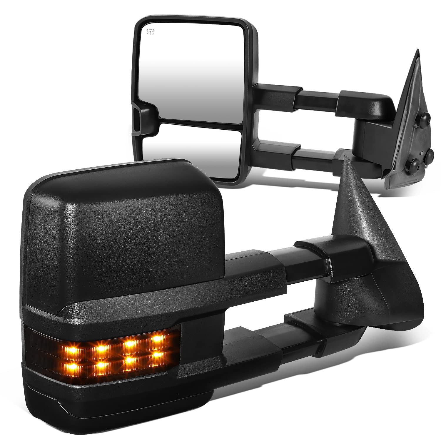 Auto Dynasty Black Power Heated Smoked LED Turn Signal Lights Tow Mirrors for 2003-2007 Chevy Silverado Tahoe GMC Sierra Yukon - Upgrade Your Truck for Winter Driving & Towing Safety