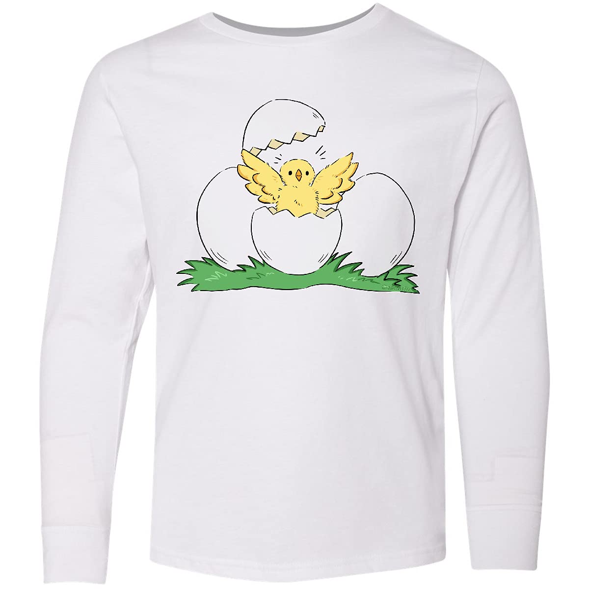 Inktastic Cute Chick Hatching from Egg Youth Long Sleeve T-Shirt - Fun Easter Outfit for Kids & Spring Baby Shower Gift