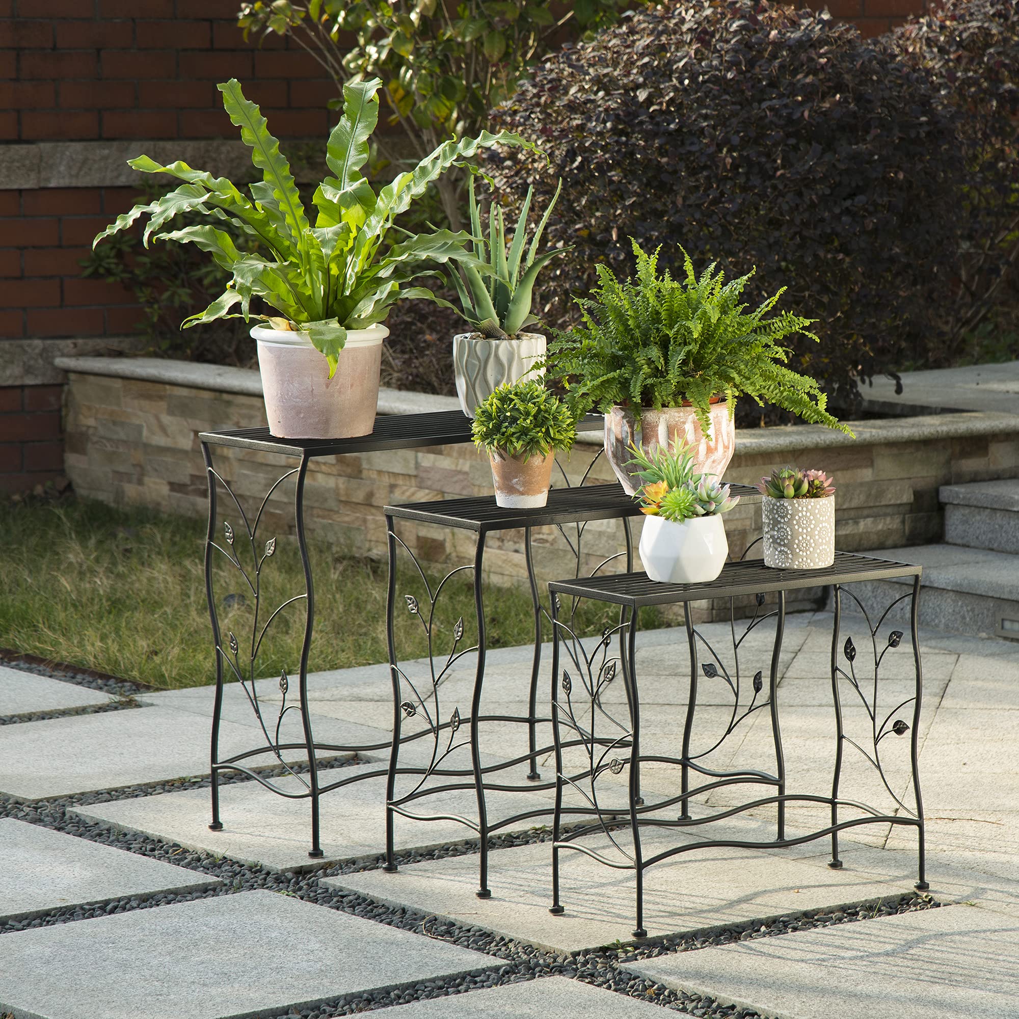 Glitzhome 3-Piece Antique Black Metal Plant Stand Set - 23.5