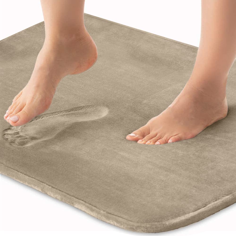 Gorilla Grip 2-Piece Thick Memory Foam Bath Rug Set - Ultra Soft Absorbent Luxury Bath Mats with Plush Velvet Top, Quick-Dry Microfiber Backing, Machine Washable - Non-Slip Cushioned Bathroom Mats for Bathtub & Shower (17x24 Inches, Beige) - Perfect for Spa-Like Comfort and Safety in Your Bathroom
