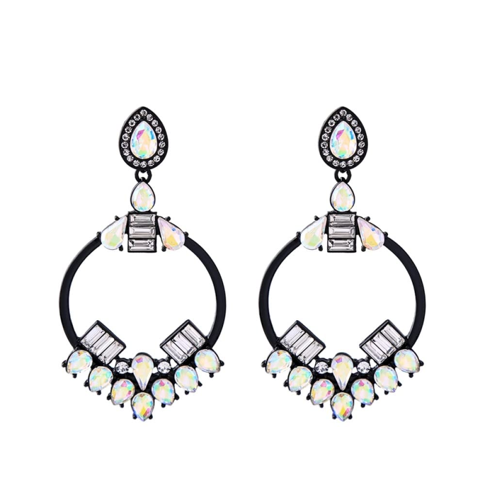 EQCETPF Women's Vintage Crystal Drop Earrings - Black Gunmetal Plated Alloy Round Statement Dangle Earrings for Women | Perfect for Parties, Weddings & Evening Events