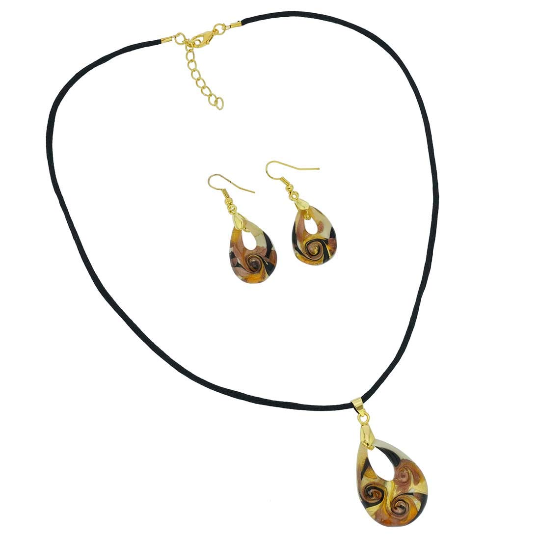 Venetian Murano Glass Gemma Necklace & Earrings Set in Golden Brown - Elegant Jewelry for Women, Perfect for Weddings, Parties & Special Occasions