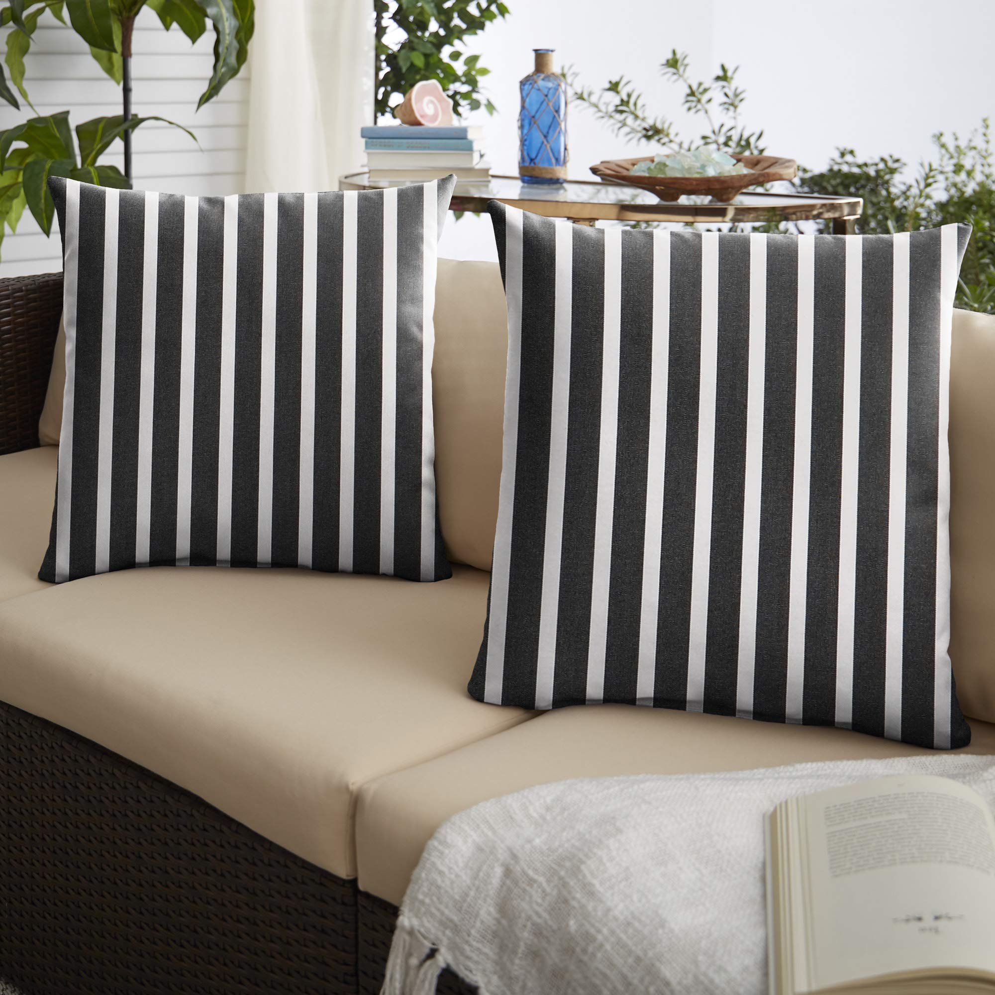 Set of 2 Shore Classic Outdoor Pillow Covers - 18 Inch Waterproof Decorative Throw Pillows for Patio, Poolside, Garden Furniture - UV Resistant & Weatherproof Outdoor Decor