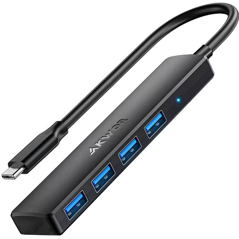AKWOR 4-Port USB C Hub 3.0 Docking Station - USB C Splitter & Extender for MacBook Pro, iMac, Surface, XPS | Connect Flash Drives, Mobile HDD & More | Perfect for Home Office, Remote Work & Travel
