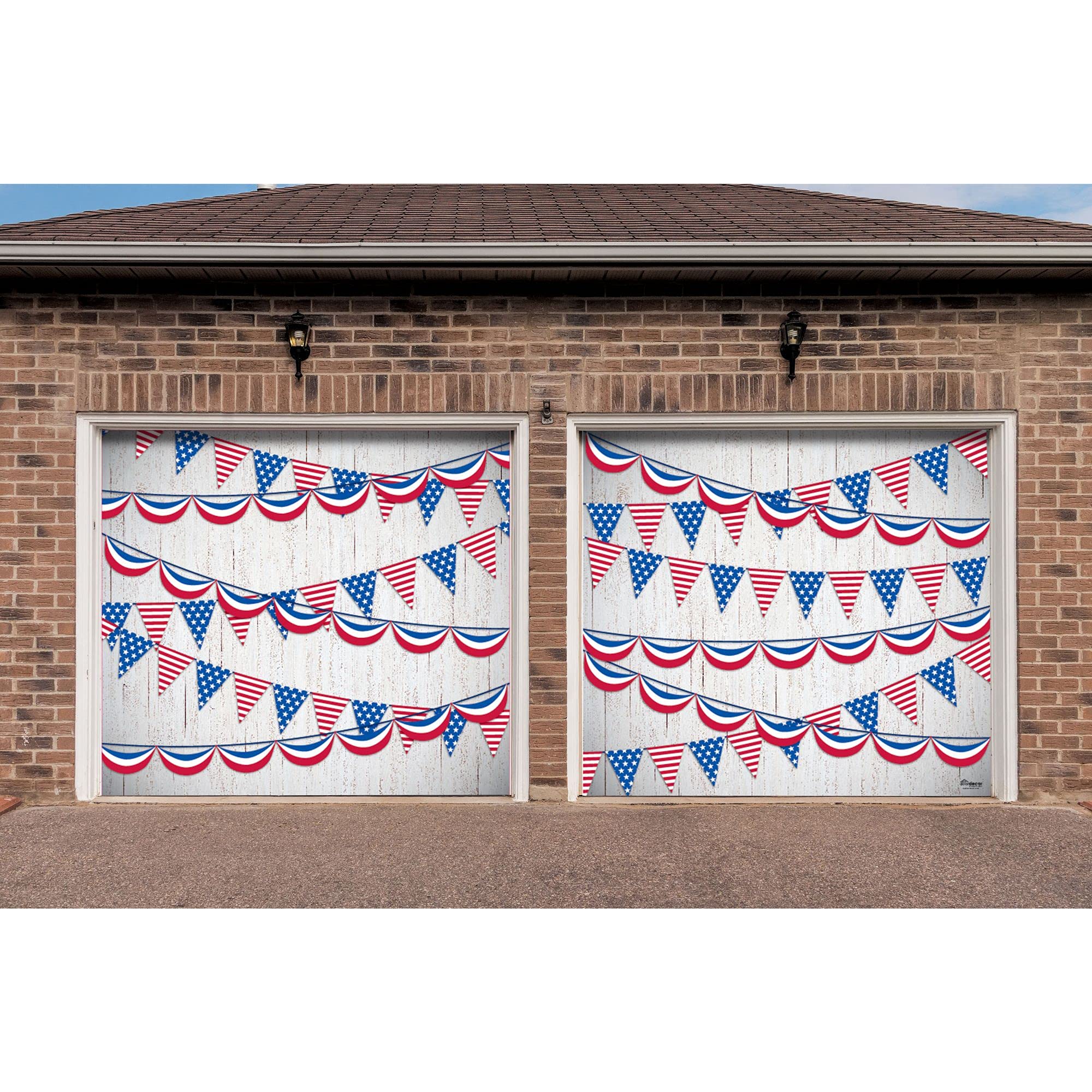 7' x 8' Patriotic American Flag Garage Door Banner - Red & Blue Split Design for 4th of July, Memorial Day Decor | Perfect for Car Shows, Parades & Backyard BBQs