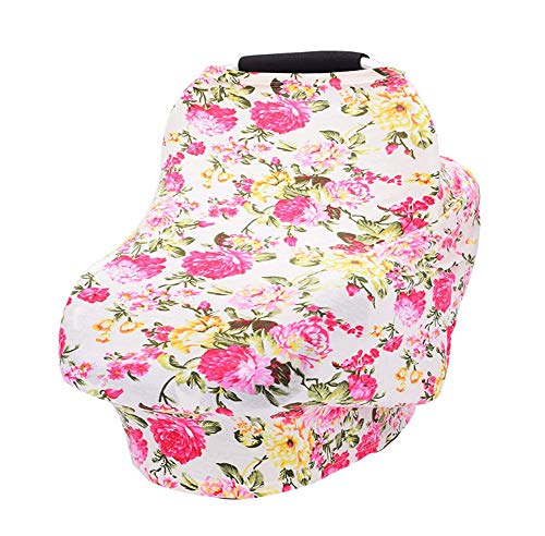 Best 4-in-1 Car Seat Canopy Cover - Nursing Cover, Baby Stroller Canopy, Stretch Infinity Scarf & Shawl for Boys & Girls (Retro Flower Style 3) - Perfect for Breastfeeding, Shopping & Outdoor Protection