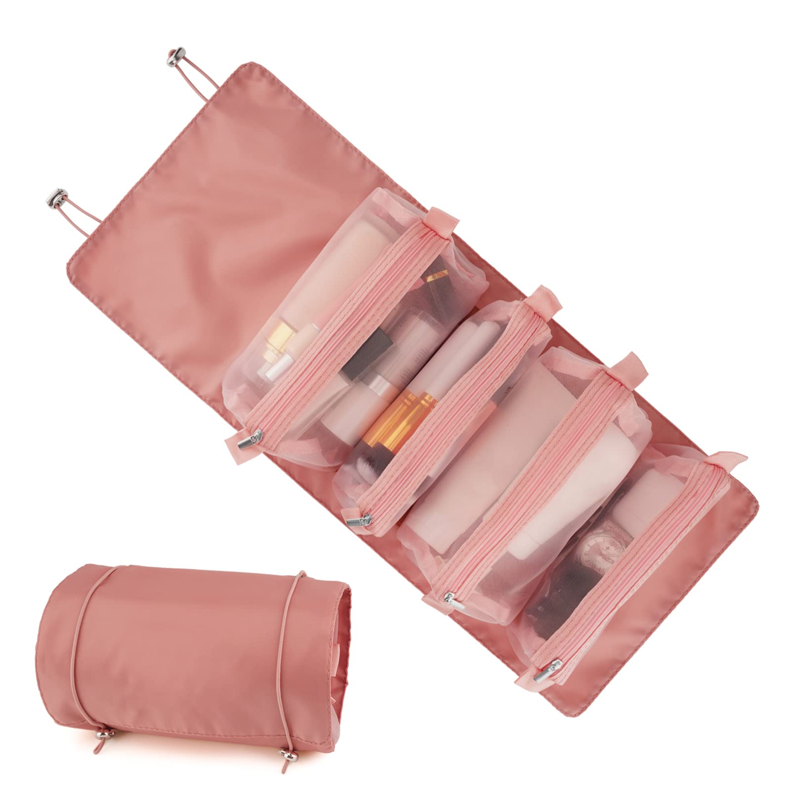 Senyucom 4-in-1 Detachable Cosmetic Bag - Removable Portable Hanging Toiletry Organizer for Travel, Makeup Storage & Shower Essentials (Pink) - Perfect for Vacation, Gym, Camping & College Dorm Organization