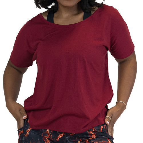 Comfy Slouchy Tee in Brick Red - Relaxed Fit Casual T-Shirt for Women | Perfect for Lounging, Weekend Outings & Layering