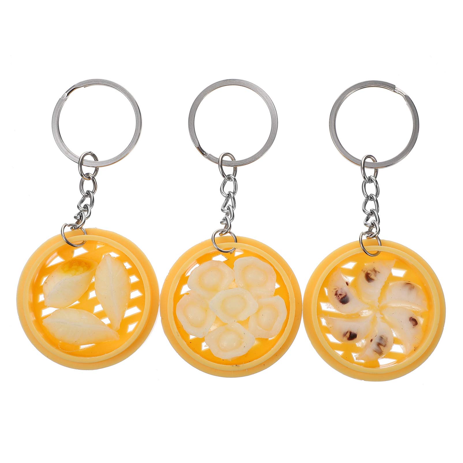 Amosfun 3-Piece Realistic Chinese Steamed Bun Keychain Set - Miniature Dumpling & Steamer Pendant Keyring for Men, Birthday Gift, Car Accessories & Bag Decor
