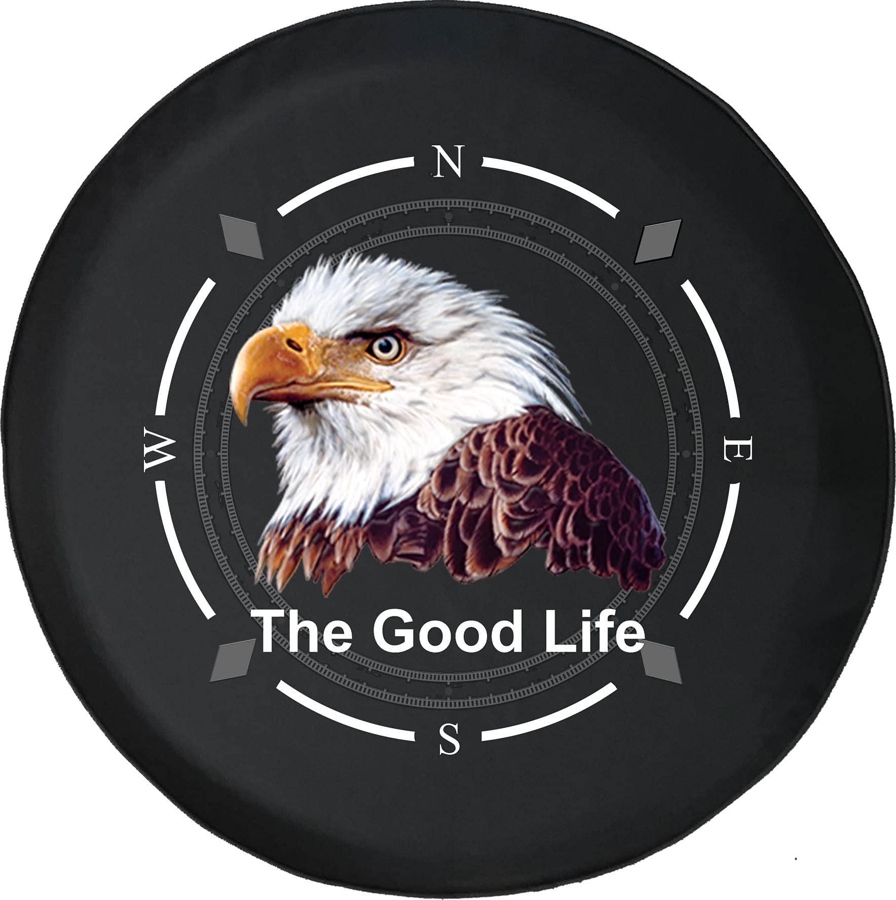 American Flag Spare Tire Cover with Compass & Bald Eagle Design - Universal Fit for SUV, Trailer, RV & Most Vehicles - Durable Wheel Accessory for Outdoor Adventures & Road Trips