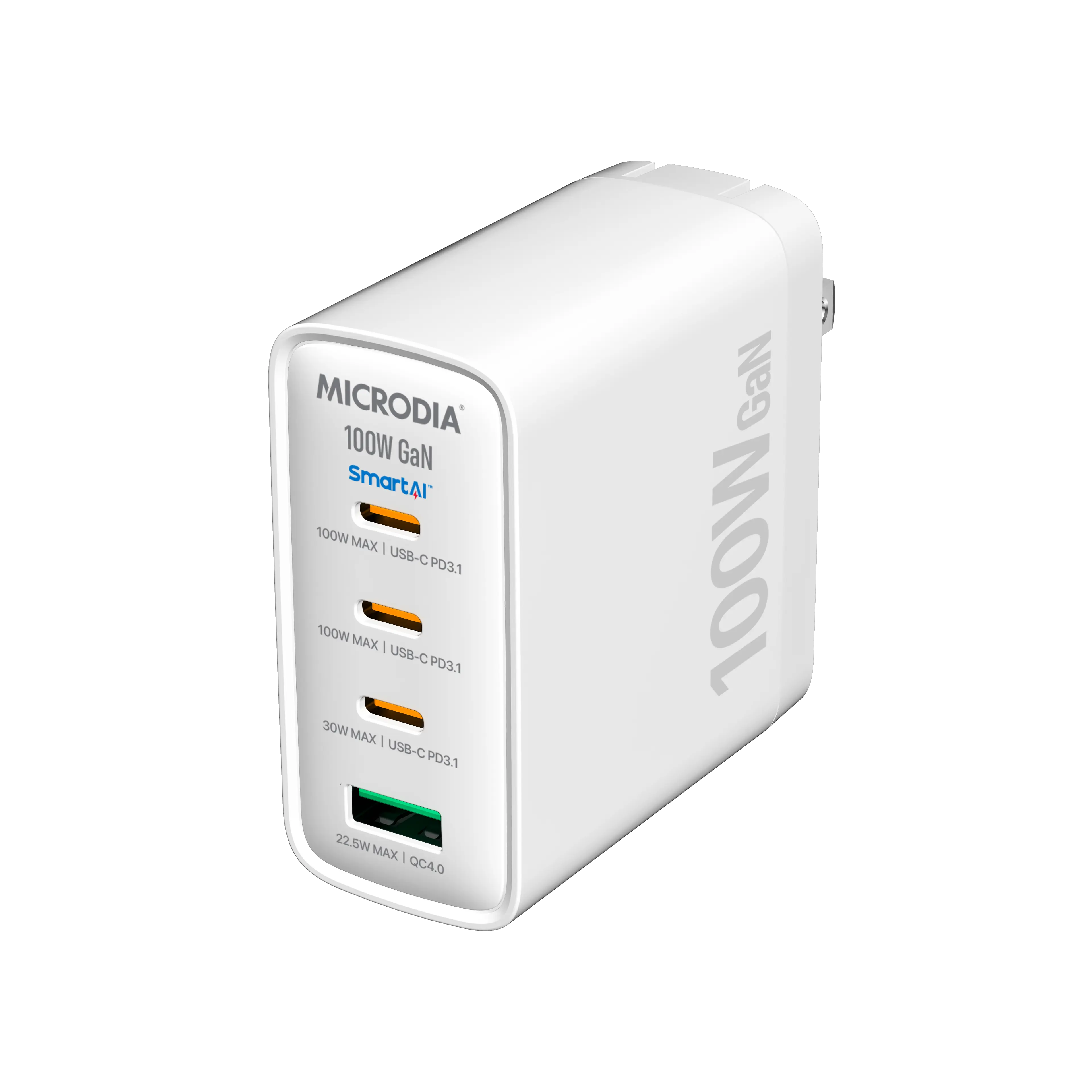 MICRODIA SMARTCube™ Nano 100W GaN Wall Charger with 3 Ports (USB-C PD3.1 & USB-A QC4.0) - Fast Charging for iPhone 15, MacBook Pro, iPad, Samsung Galaxy - Perfect for Travel, Office & Home Use