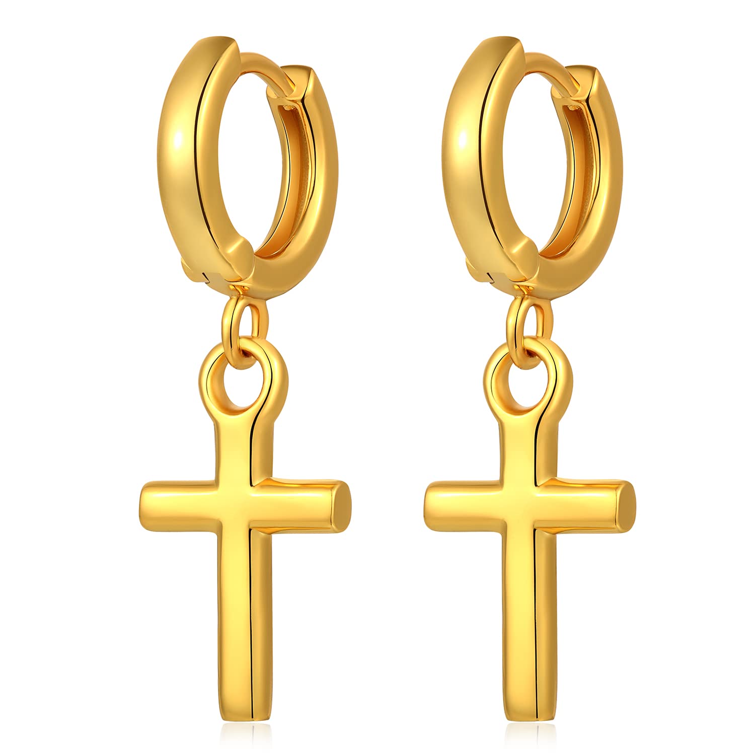 18K White Gold Plated Cross Earrings for Women & Men - 925 Sterling Silver Dangle Hoop Earrings in Silver/Rose Gold/Gold - Perfect for Church, Weddings & Everyday Fashion Jewelry