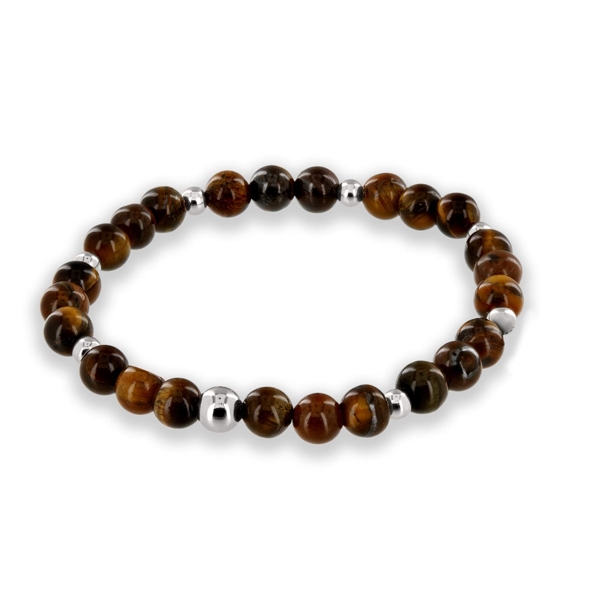 Believe London Tiger Eye Bracelet for Men & Women - Natural Healing Gemstone with Jewelry Bag & Meaning Card - Elastic Crystal Meditation Bracelet for Stress Relief, Protection & Positive Energy