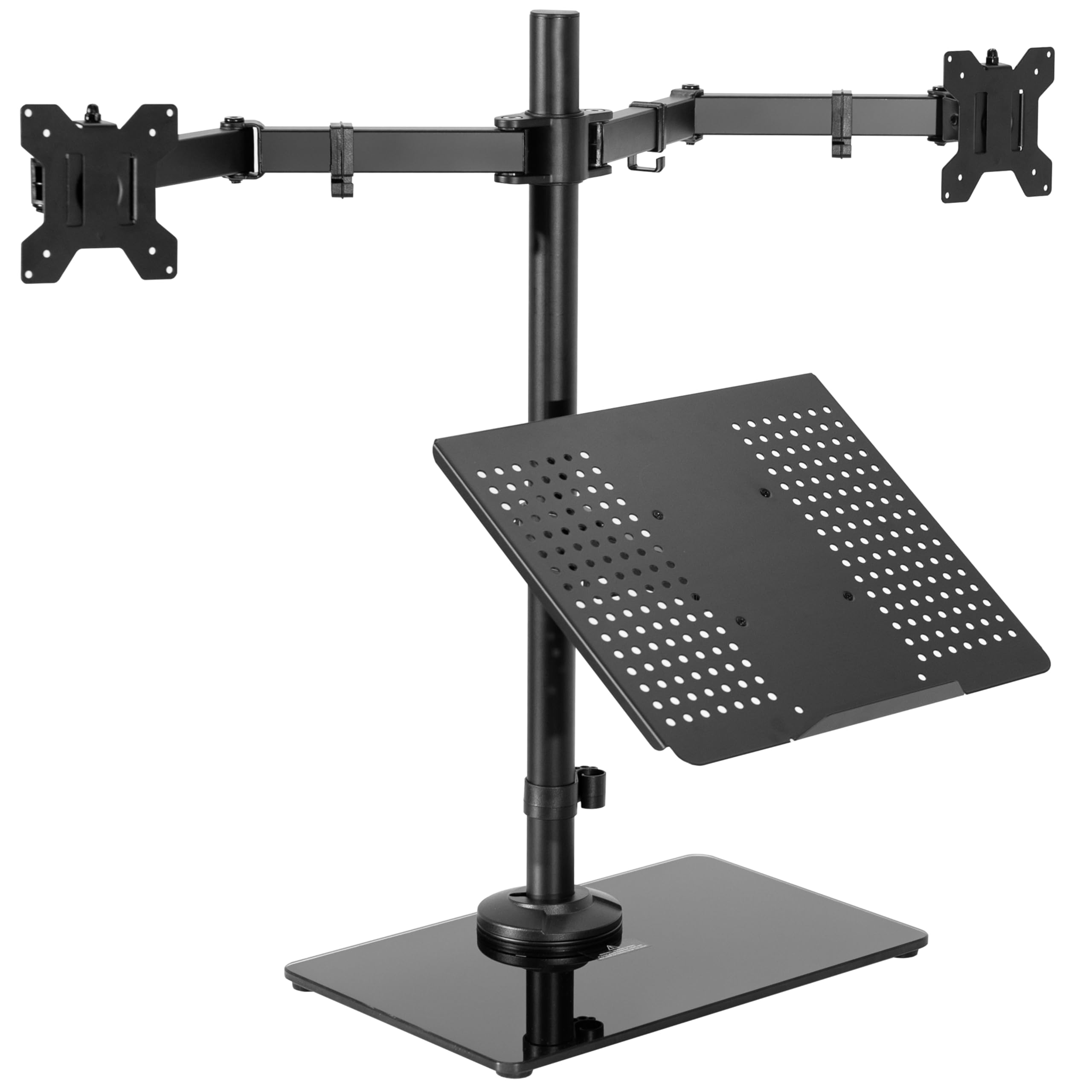 VIVO Dual Monitor and Laptop Stand with Glass Base - Adjustable Freestanding Desk Mount for 32 inch Screens & 17 inch Laptops, Black (STAND-V003FGL) - Perfect for Home Office, Gaming Setup, and Workspace Organization