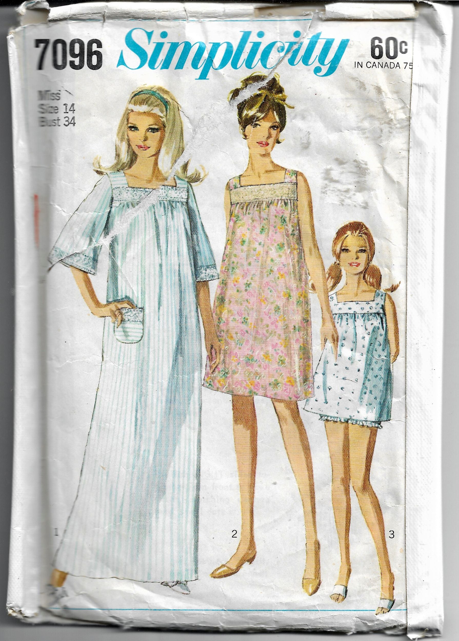 Vintage 1960s Simplicity 7096 Baby Doll Nightgown Sewing Pattern - Retro Lingerie & Sleepwear DIY Costume for Halloween, Boudoir Photography, and Vintage Fashion Enthusiasts