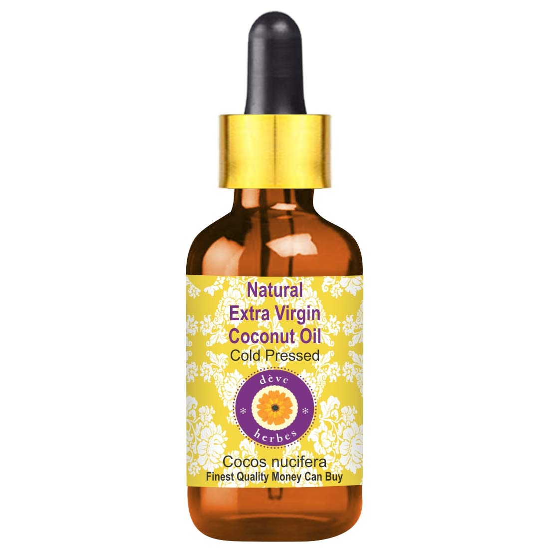 **Organic Extra Virgin Coconut Oil (Cocos Nucifera) - Cold Pressed, Therapeutic Grade, 50ml with Glass Dropper - Perfect for Cooking, Skin Care & Hair Treatment**
