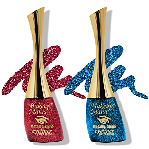 Metallic Shine Glitter Eyeliner - Carrot Red & Sapphire Blue (Shade 05-23) | Long-Lasting Waterproof Makeup for Parties & Night Out