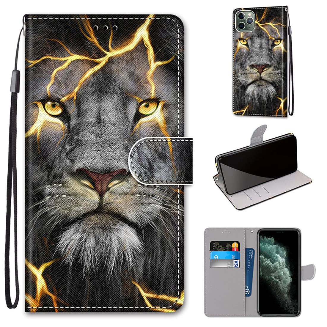 Aipyy iPhone 11 Pro Max PU Leather Wallet Case with Card Slots & Magnetic Stand | Tiger Print Design Flip Cover with Wrist Strap - Perfect for Daily Use, Travel, and Hands-Free Viewing