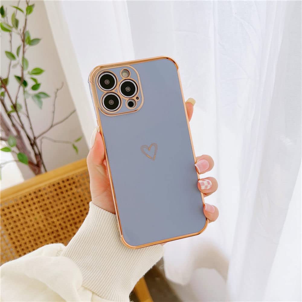 Premium Electroplated Love Heart Shockproof Phone Case for iPhone 13/12 Pro/11 Pro Max/XR/XS/X/7/8 Plus/SE 2020 - Soft TPU Protective Cover in Gold (GY) - Perfect Gift for Valentine's Day & Everyday Protection